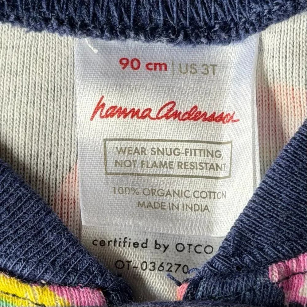 Hanna Andersson Zip Pajamas 3T Navy Holiday Ornament Organic Cotton